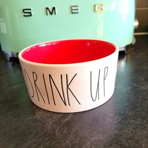 Rae Dunn DRINK UP dog bowl red inside